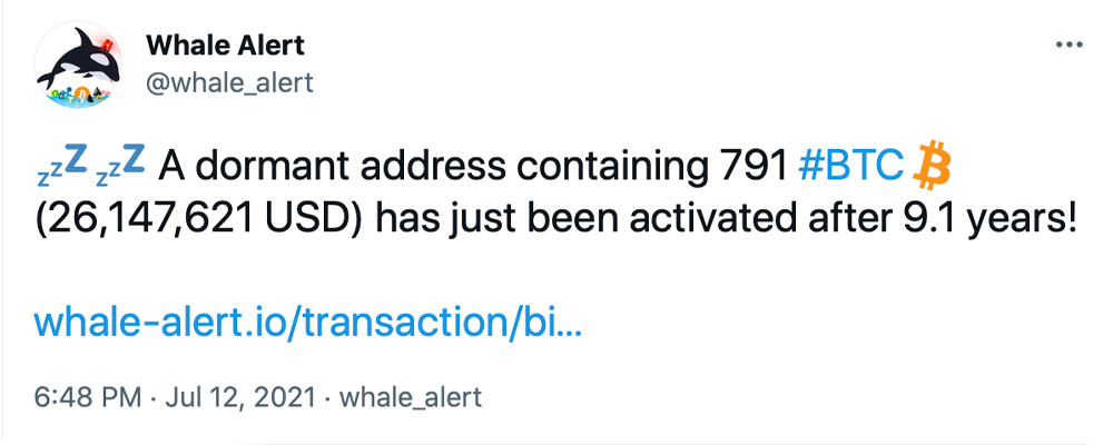 Whale From 2012 Transfers 740 Bitcoin Worth $26M After BTC Sat Idle for 9 Years